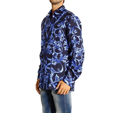 camicia versace uomo blu|VERSACE.